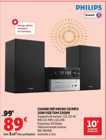 Auchan PHILIPS Chaine hifi micro cd/mp3 20w usb tam 3205m offre