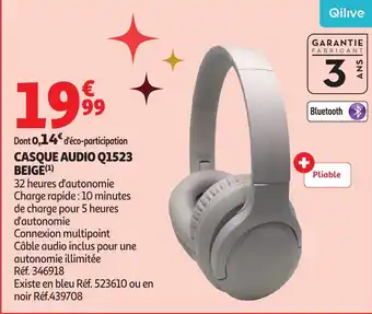 Auchan QILIVE Casque audio q1523 beige offre