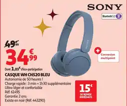 Auchan SONY Casque wh ch520 bleu offre