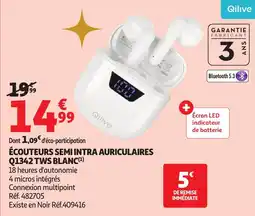 Auchan QILIVE Écouteurs semi intra auriculaires q1342 tws blanc offre