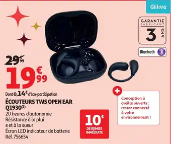 Auchan QILIVE Écouteurs tws open ear q1930 offre