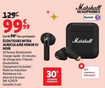 Auchan MARSHALL Écouteurs intra auriculaire minor iv noir offre