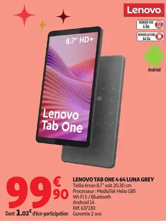 Auchan LENOVO Tab one 4 64 luna grey offre