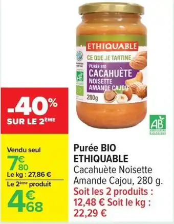 Carrefour Purée bio ethiquable offre