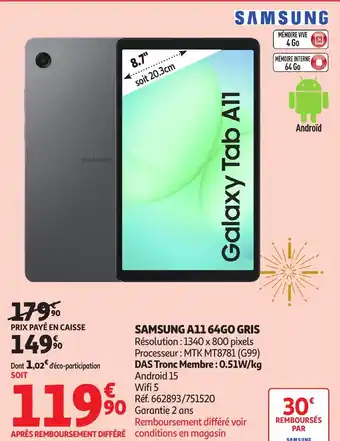 Auchan SAMSUNG A11 64go gris offre