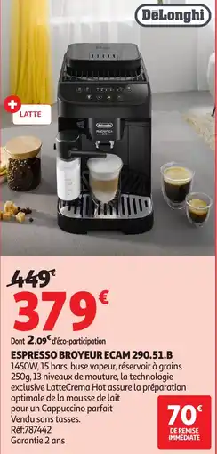 Auchan DELONGHI Espresso broyeur ecam 290.51.b offre
