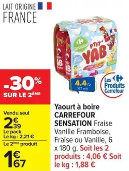Carrefour Yaourt à boire CARREFOUR SENSATION offre