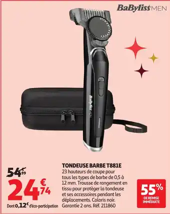 Auchan BABYLISSMEN Tondeuse barbe t881e offre