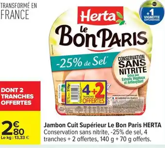 Carrefour Jambon cuit supérieur le bon paris herta offre