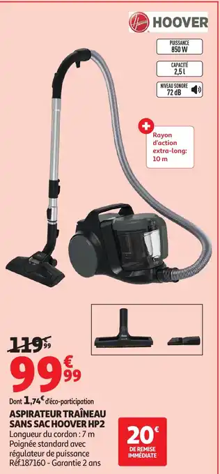 Auchan HOOVER Aspirateur traîneau sans sac hp2 offre