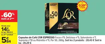 Carrefour Capsules de café l'or espresso offre
