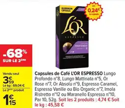 Carrefour Capsules de café l'or espresso offre