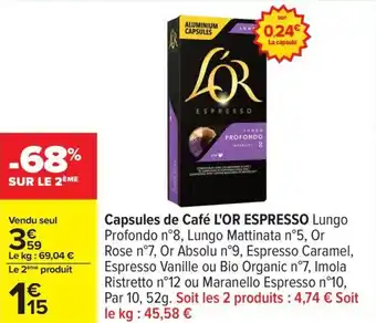 Carrefour Capsules de café l'or espresso offre