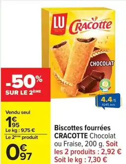 Carrefour Biscottes fourrées cracotte chocolat offre