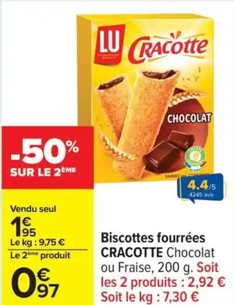 Carrefour Biscottes fourrées cracotte chocolat offre