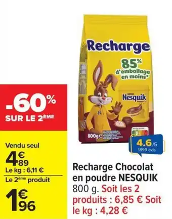 Carrefour Recharge chocolat en poudre nesquik offre