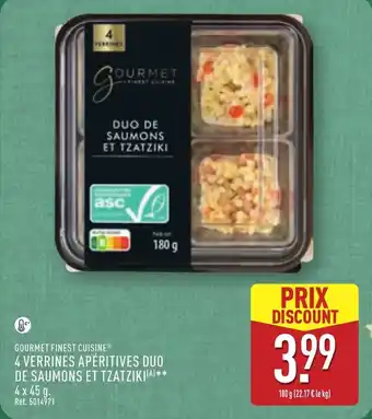 ALDI GOURMET FINEST CUISINE 4 verrines apéritives duo de saumons et tzatziki offre
