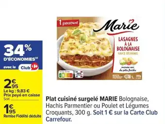 Carrefour Plat cuisiné surgelé marie offre
