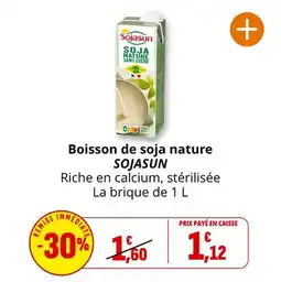 Coccinelle Supermarché Boisson de soja nature sojasun offre