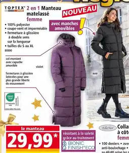 Norma Toptex sport 2 en 1 manteau matelassé femme offre