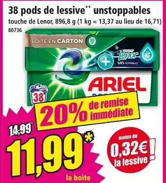 Norma Ariel 38 pods de lessive unstoppables offre
