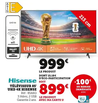Hyper U Hisense téléviseur 85' uhd 4k offre
