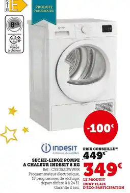 Hyper U Indesit sèche-linge pompe à chaleur 8 kg offre