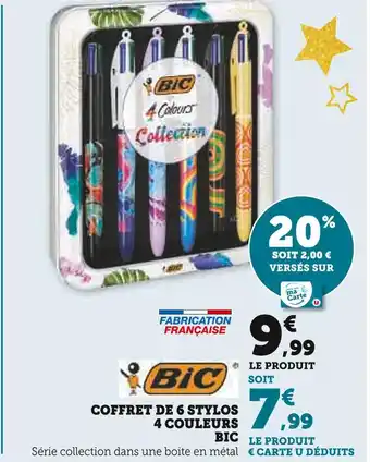 Super U Bic coffret de 6 stylos 4 couleurs offre
