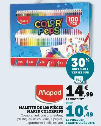 Super U Maped colorpeps malette de 100 pièces offre