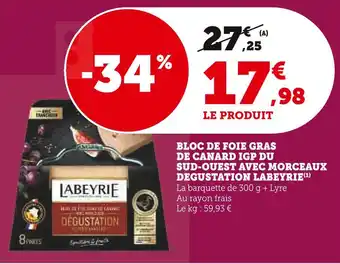 Super U Labeyrie bloc de foie gras de canard igp du sud-ouest avec morceaux dégustation offre