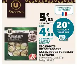 Super U U saveurs escargots de bourgogne label rouge surgelés offre