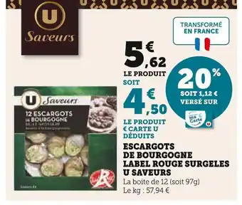 Super U U saveurs escargots de bourgogne label rouge surgelés offre