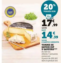 Super U U saveurs tomme de savoie igp offre