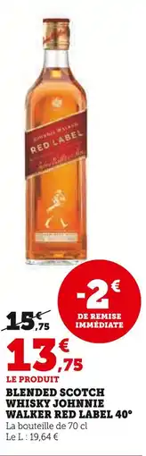 Super U Walker red label 40° blended scotch whisky red label 40° offre