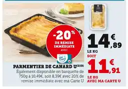 Super U U parmentier de canard offre