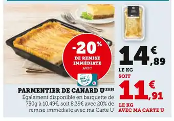 Super U U parmentier de canard offre