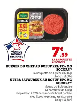 Super U Socopa burger du chef au boeuf xxl 15% mg offre