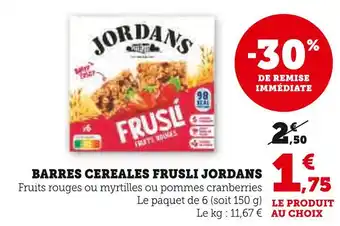 Super U Jordans barres céréales frusli offre