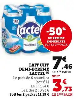 Super U Lactel lait uht demi-écrémé offre