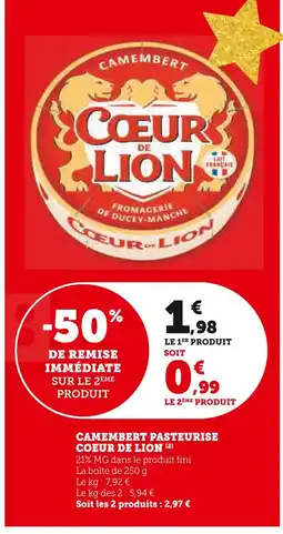 Super U Coeur de lion camembert pasteurisé offre