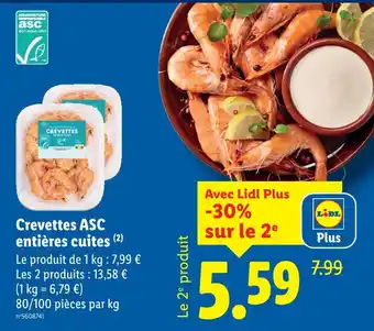 Lidl Crevettes asc entières cuites offre