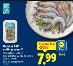 Lidl Gambas asc entières crues offre