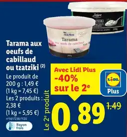 Lidl Nautica tarama aux oeufs de cabillaud ou tzatziki offre