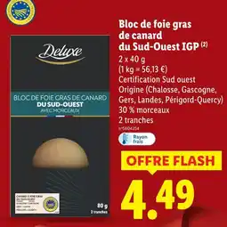 Lidl Deluxe bloc de foie gras de canard du sud-ouest igp offre