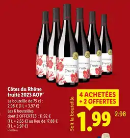 Lidl Côtes du rhône fruité 2023 aop offre