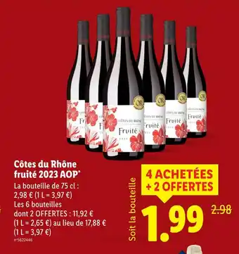 Lidl Côtes du rhône fruité 2023 aop offre