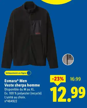 Lidl Esmara men veste sherpa homme offre