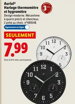Lidl Auriol horloge thermomètre et hygromètre offre