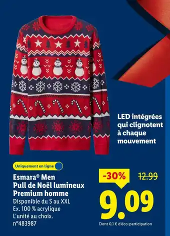 Lidl Esmara men pull de noël lumineux premium homme offre