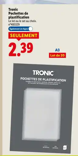 Lidl Tronic pochettes de plastification offre